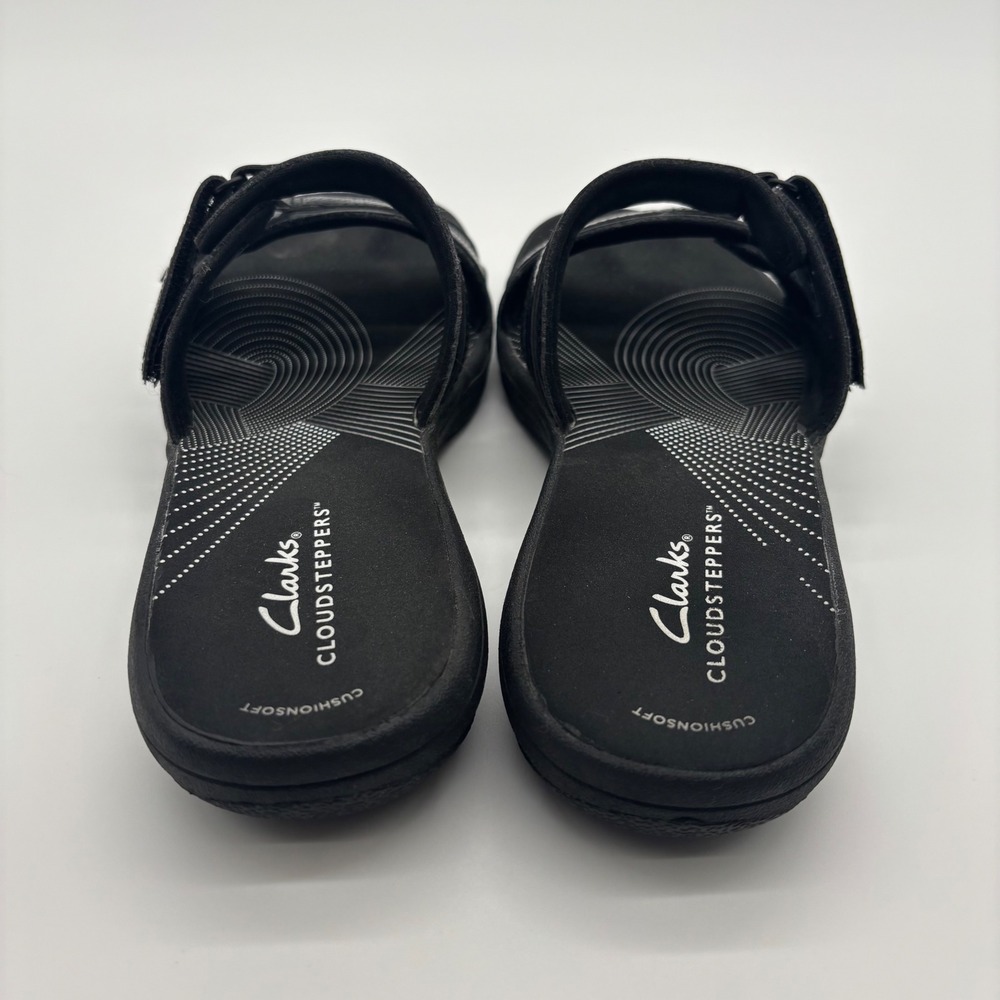 Clarks Cloudsteppers Slide Sandals Women 7 Black Arla Glison Adjustable Straps - Picture 6 of 13